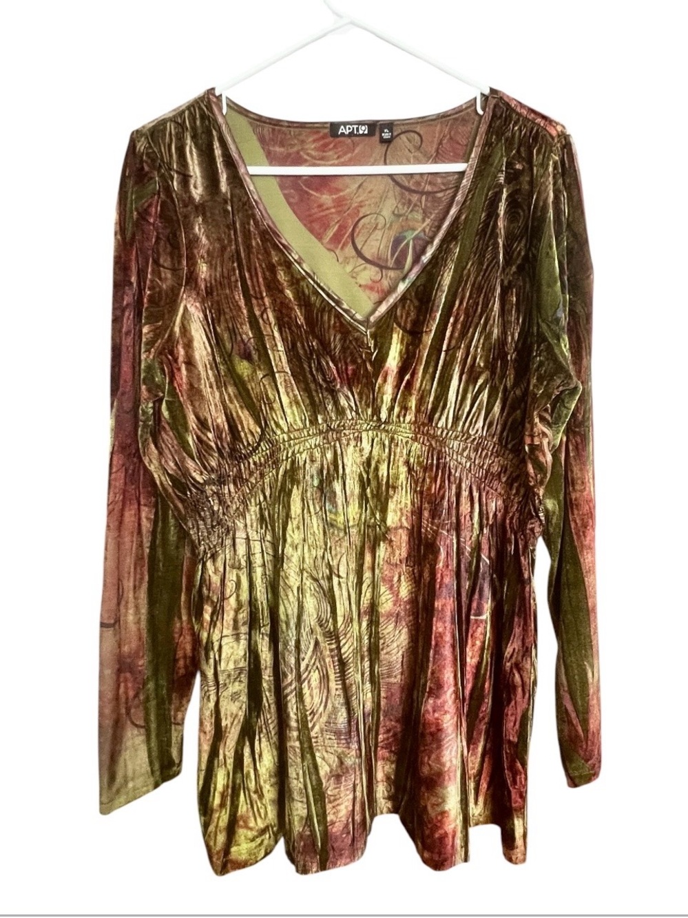 Apt. 9 Boho Whimsygoth Velour Empire Waist Top V-Neck Abstract  Multi SZ XL